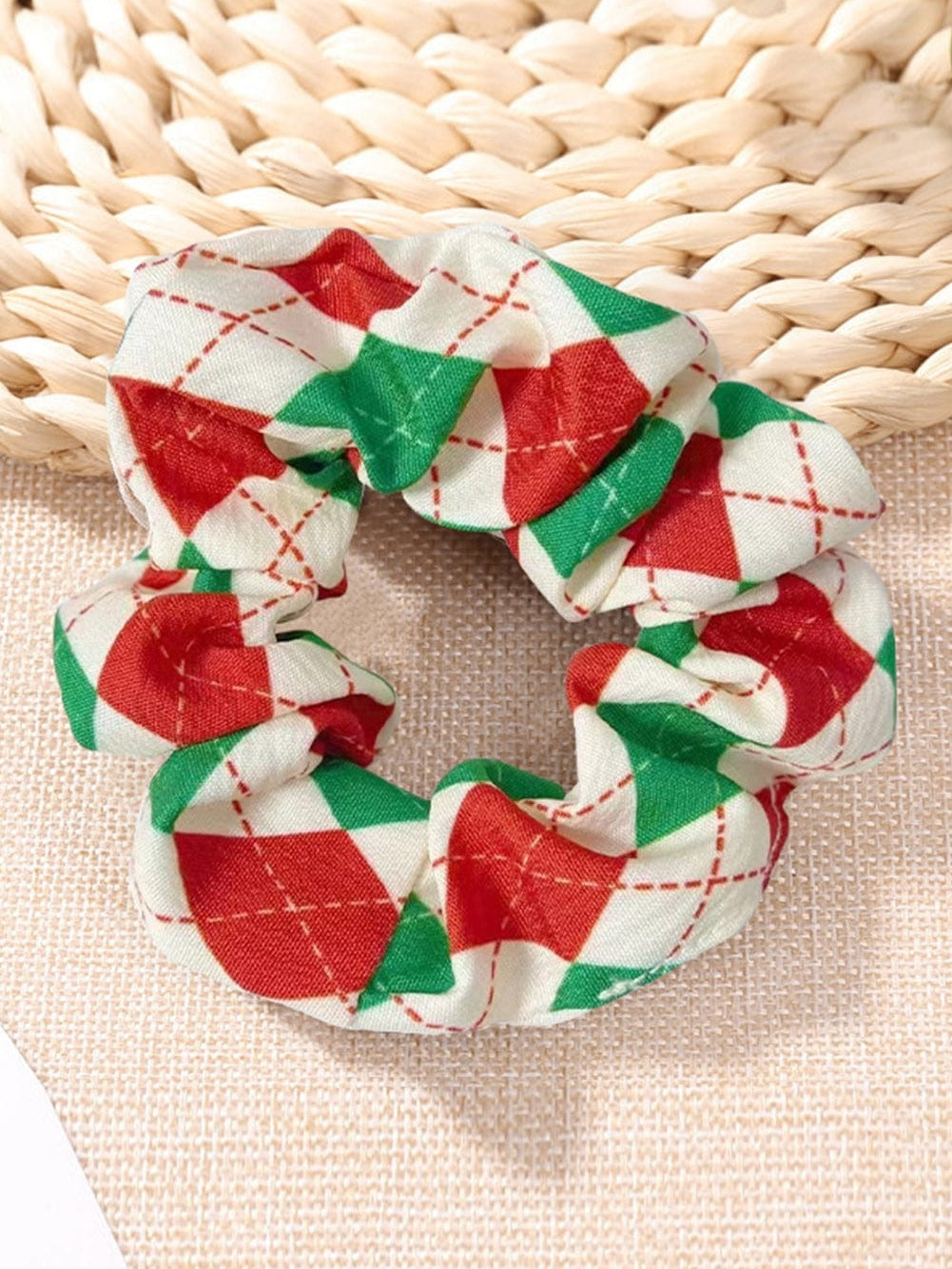 Festive Red and Green Christmas Plaid Hair Scrunchie