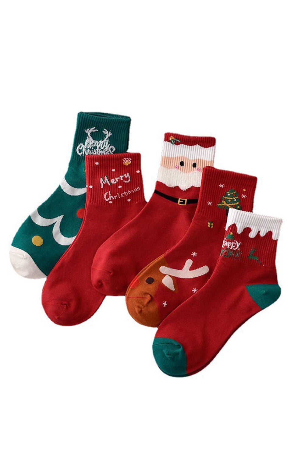 Festive Red Christmas Cartoon Printed Socks Set of 5