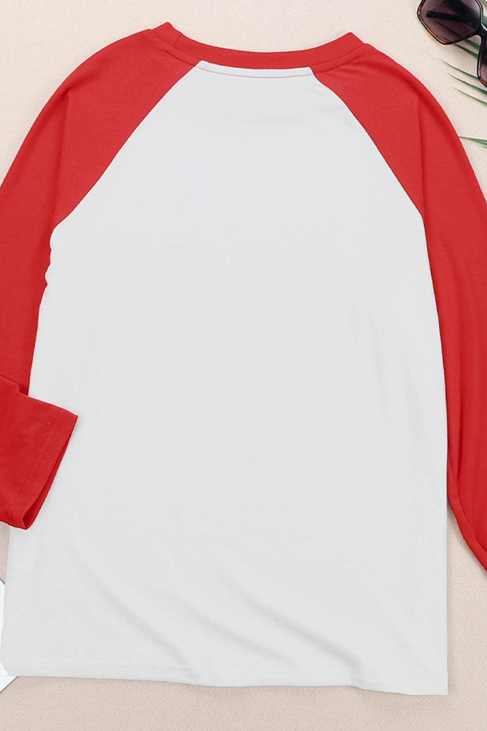 Festive Red Christmas Graphic Color Block Top with Raglan Sleeves