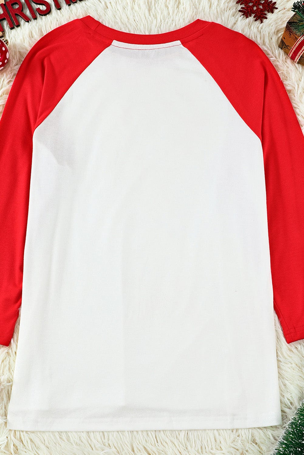 Festive Red Christmas Graphic Color Block Top with Raglan Sleeves