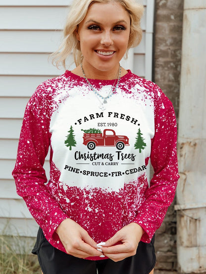 Festive Red Christmas Tree Truck Ink Splash Print Sweatshirt