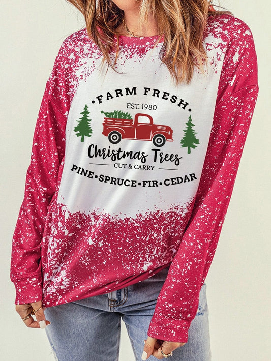 Festive Red Christmas Tree Truck Ink Splash Print Sweatshirt