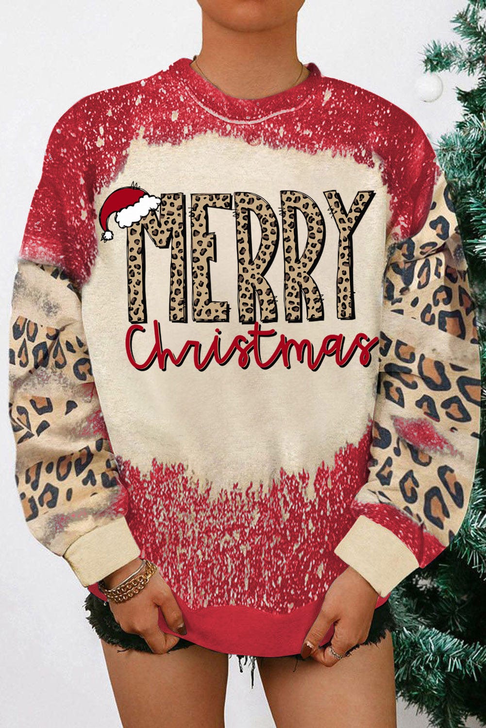 Festive Red Leopard Print Christmas Sweatshirt