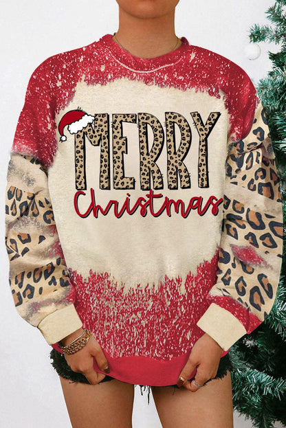 Festive Red Leopard Print Christmas Sweatshirt