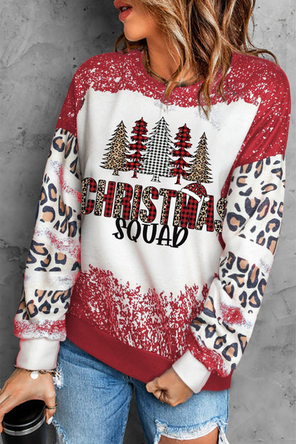 Festive Red Leopard Print Christmas Tree Sweatshirt