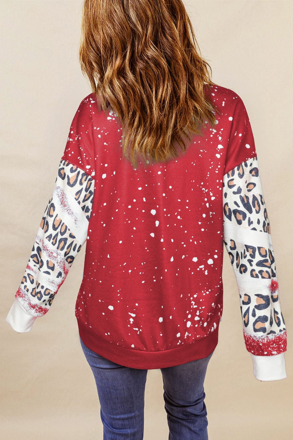 Festive Red Leopard Print Christmas Tree Sweatshirt