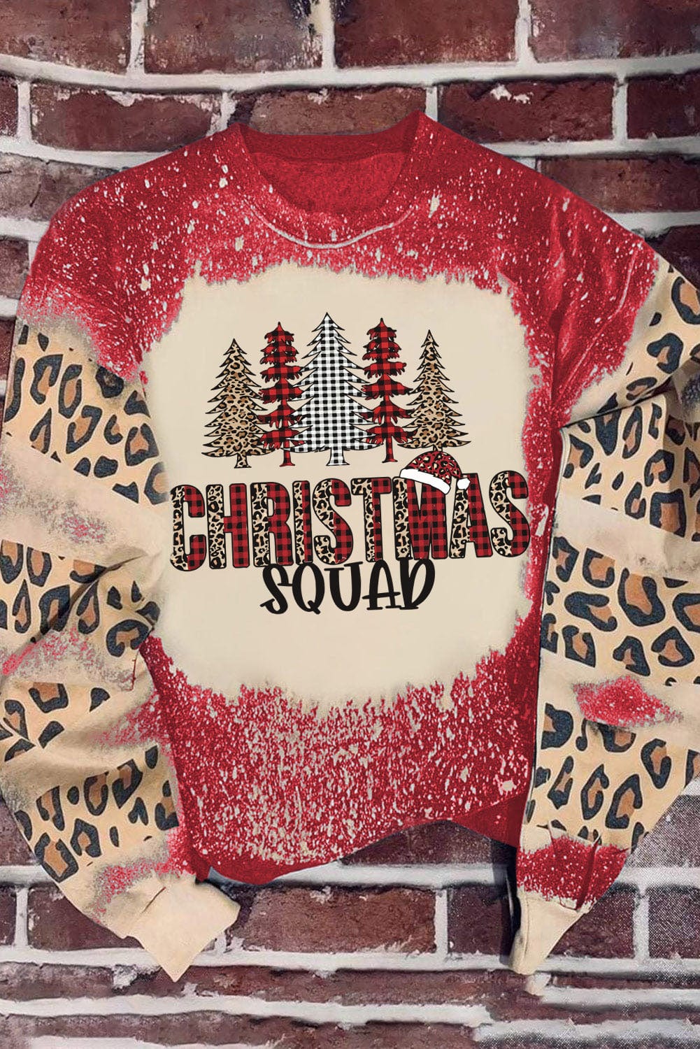 Festive Red Leopard Print Christmas Tree Sweatshirt