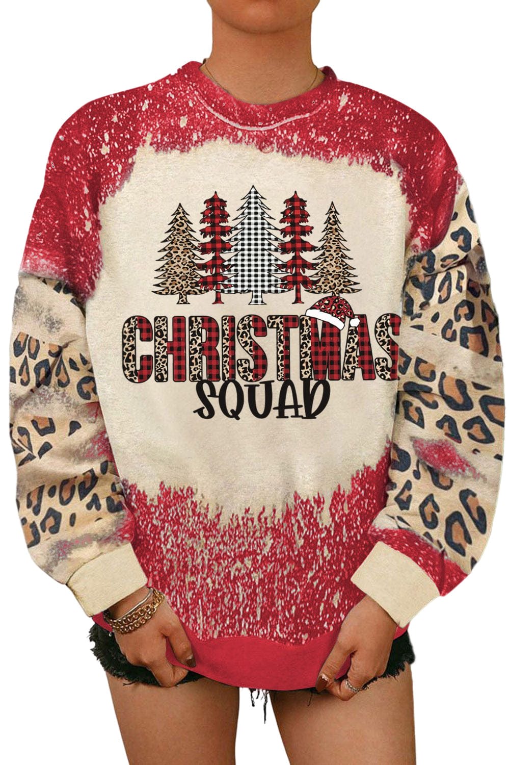 Festive Red Leopard Print Christmas Tree Sweatshirt