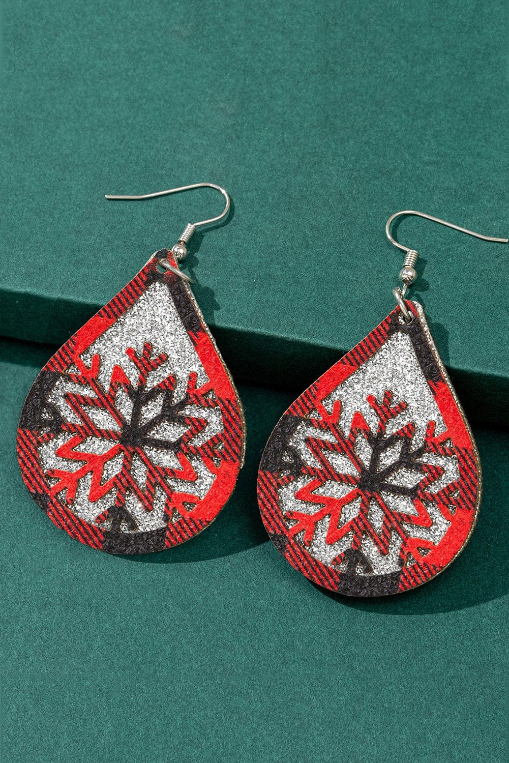 Festive Red Plaid Snowflake Dangle Earrings