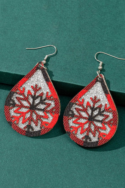Festive Red Plaid Snowflake Dangle Earrings