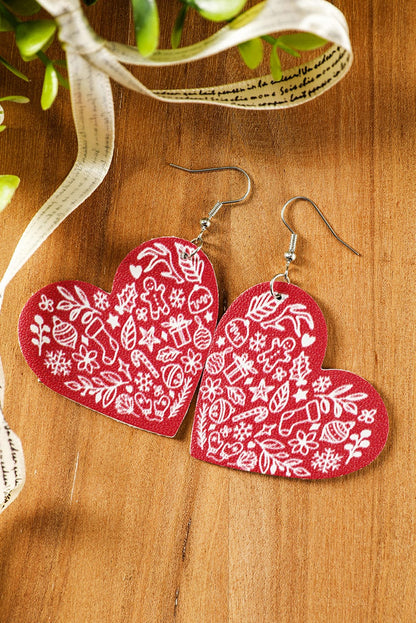 Festive Red PU Leather Christmas Drop Earrings