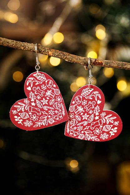 Festive Red PU Leather Christmas Drop Earrings