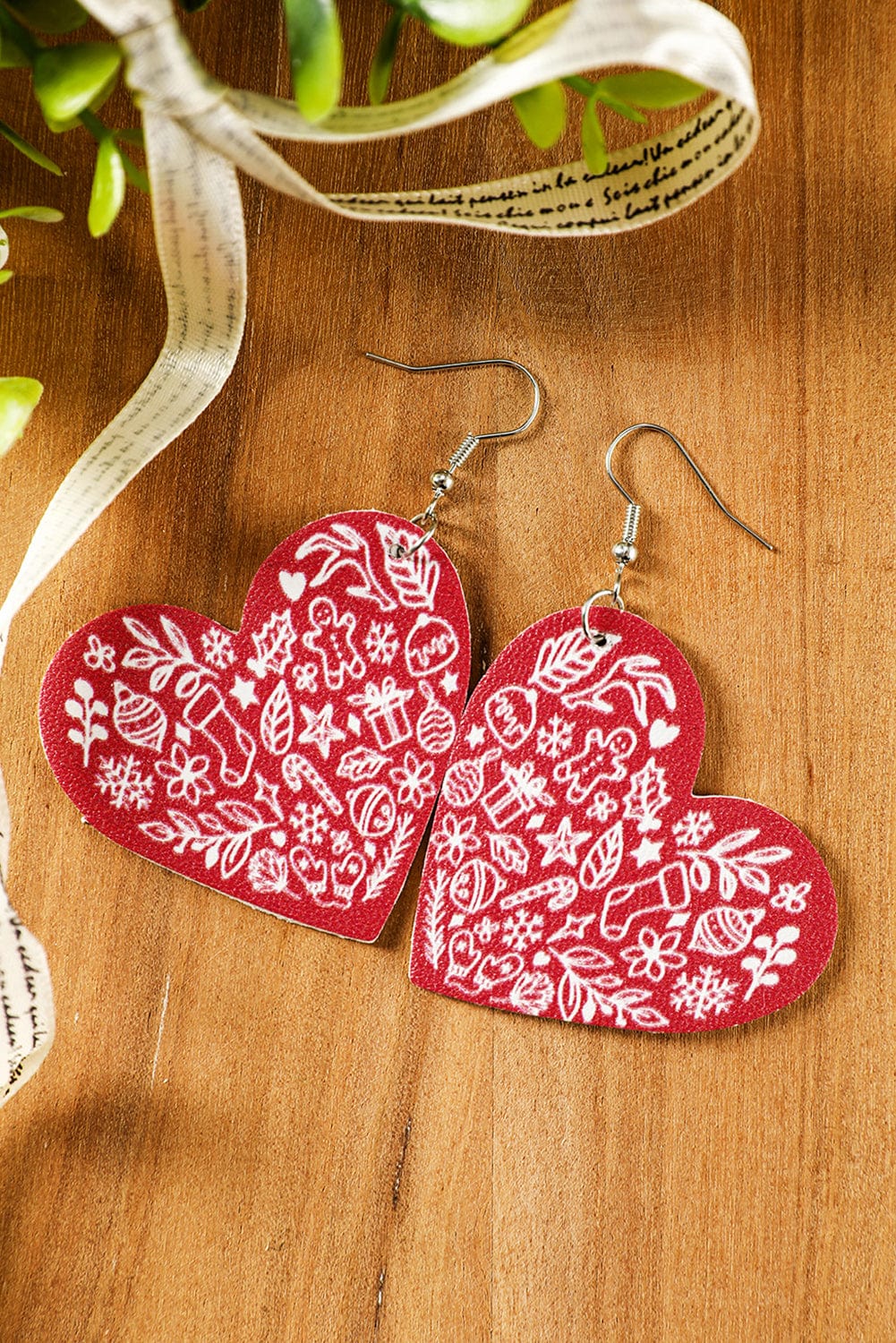 Festive Red PU Leather Christmas Drop Earrings