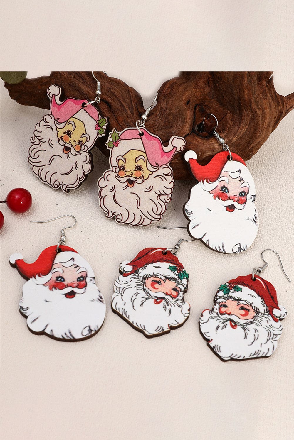 Festive Santa Claus Dangle Earrings Set of 3 White Pairs
