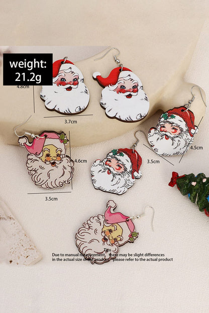 Festive Santa Claus Dangle Earrings Set of 3 White Pairs