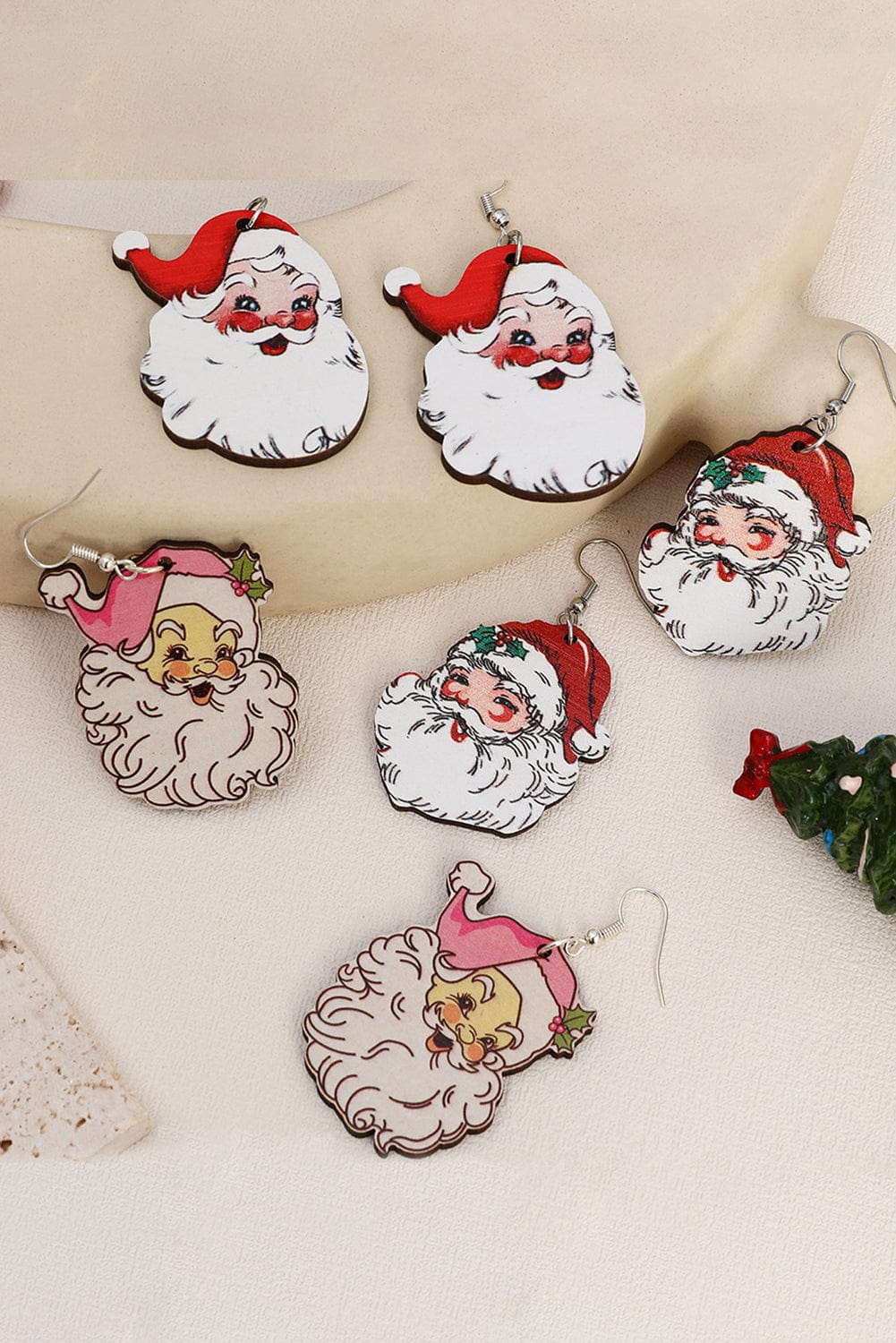 Festive Santa Claus Dangle Earrings Set of 3 White Pairs