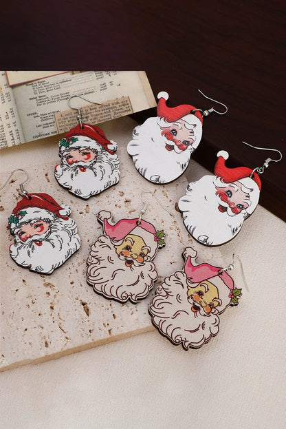 Festive Santa Claus Dangle Earrings Set of 3 White Pairs