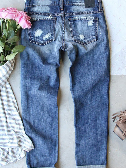 Festive Santa Claus Print Distressed Boyfriend Jeans