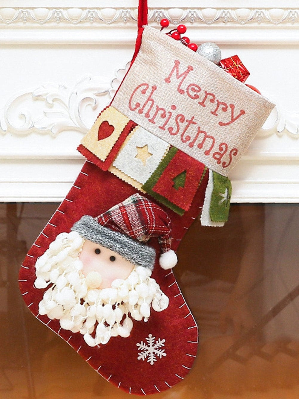 Festive Santa Claus Red Dahlia Color Block Sock Home Decor