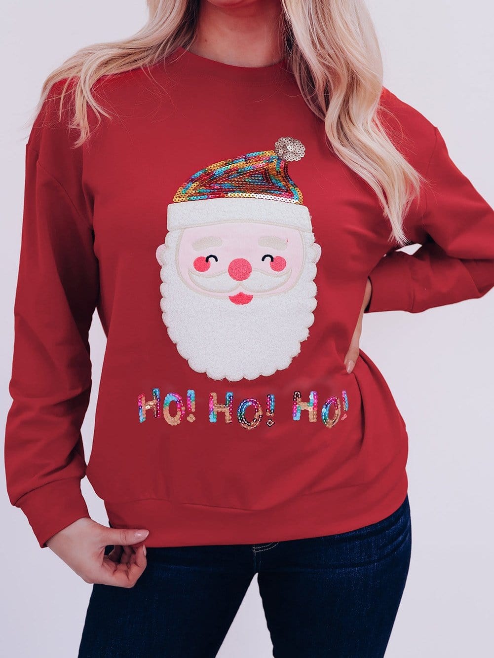 Festive Santa Claus Sparkling Red Sequin Sweatshirt