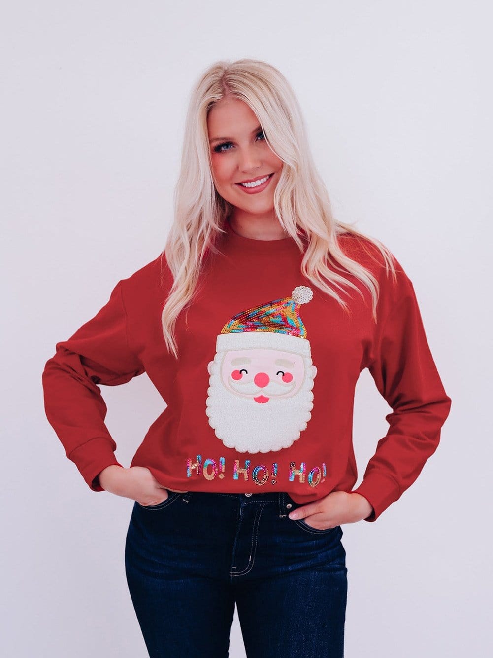 Festive Santa Claus Sparkling Red Sequin Sweatshirt