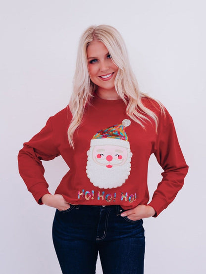 Festive Santa Claus Sparkling Red Sequin Sweatshirt