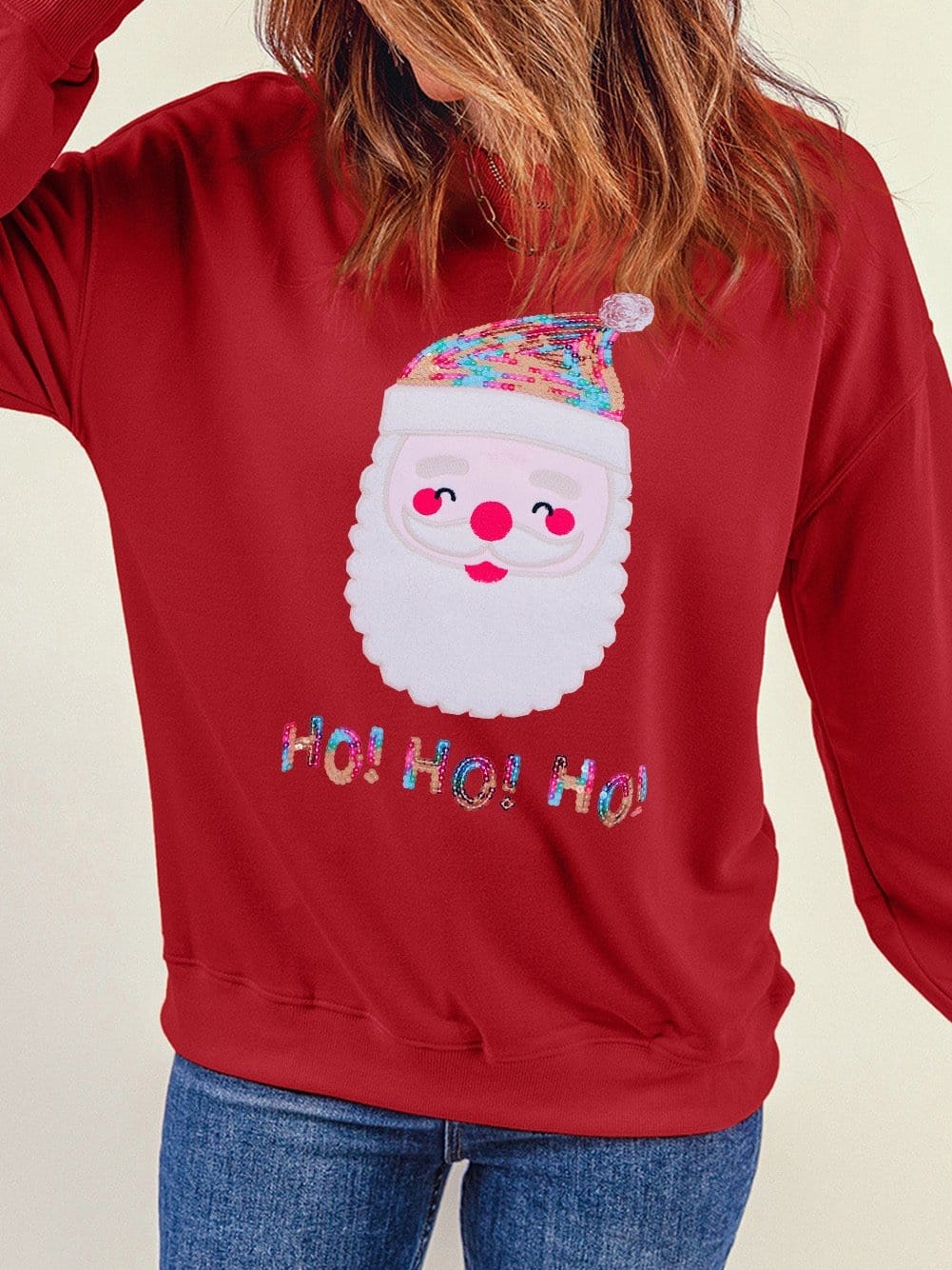 Festive Santa Claus Sparkling Red Sequin Sweatshirt