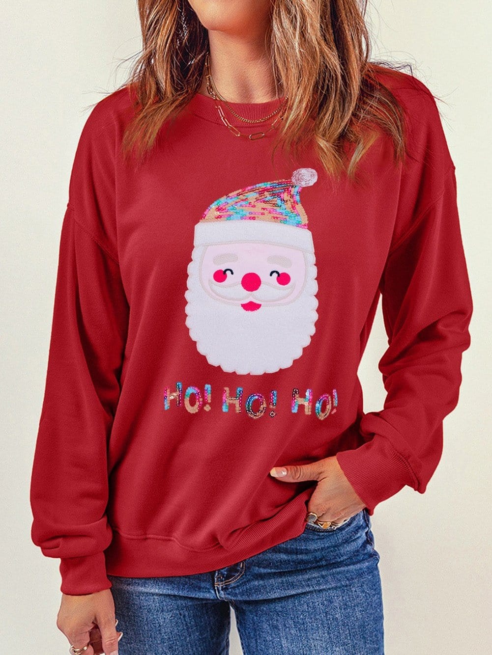Festive Santa Claus Sparkling Red Sequin Sweatshirt