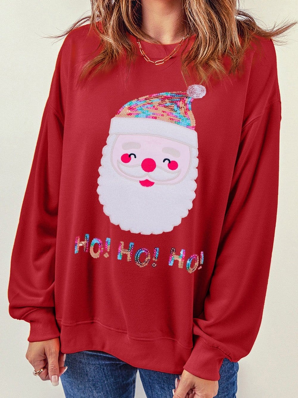 Festive Santa Claus Sparkling Red Sequin Sweatshirt