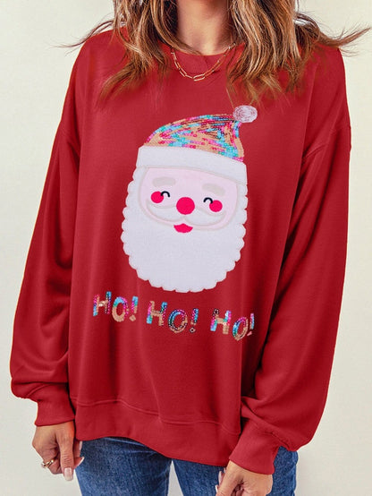 Festive Santa Claus Sparkling Red Sequin Sweatshirt