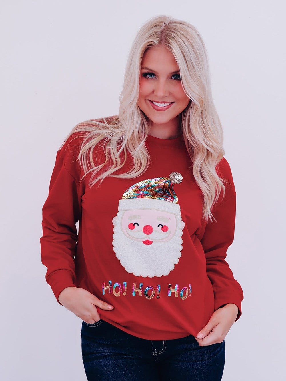 Festive Santa Claus Sparkling Red Sequin Sweatshirt