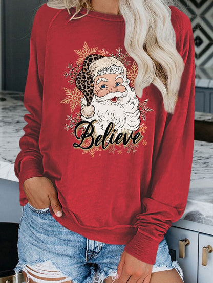 Festive Santa Red Snowflake Print Graphic Pullover