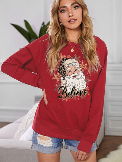 Festive Santa Red Snowflake Print Graphic Pullover