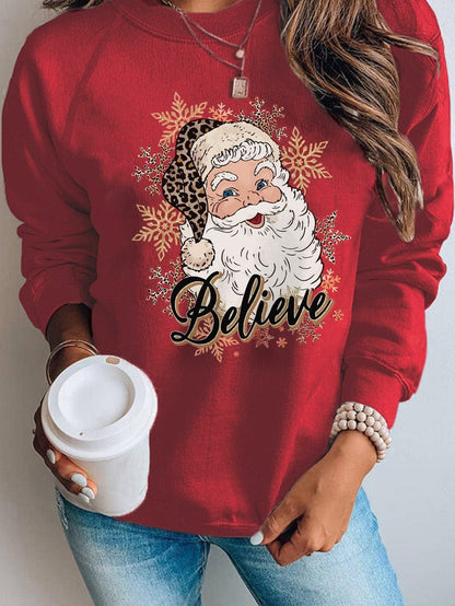 Festive Santa Red Snowflake Print Graphic Pullover