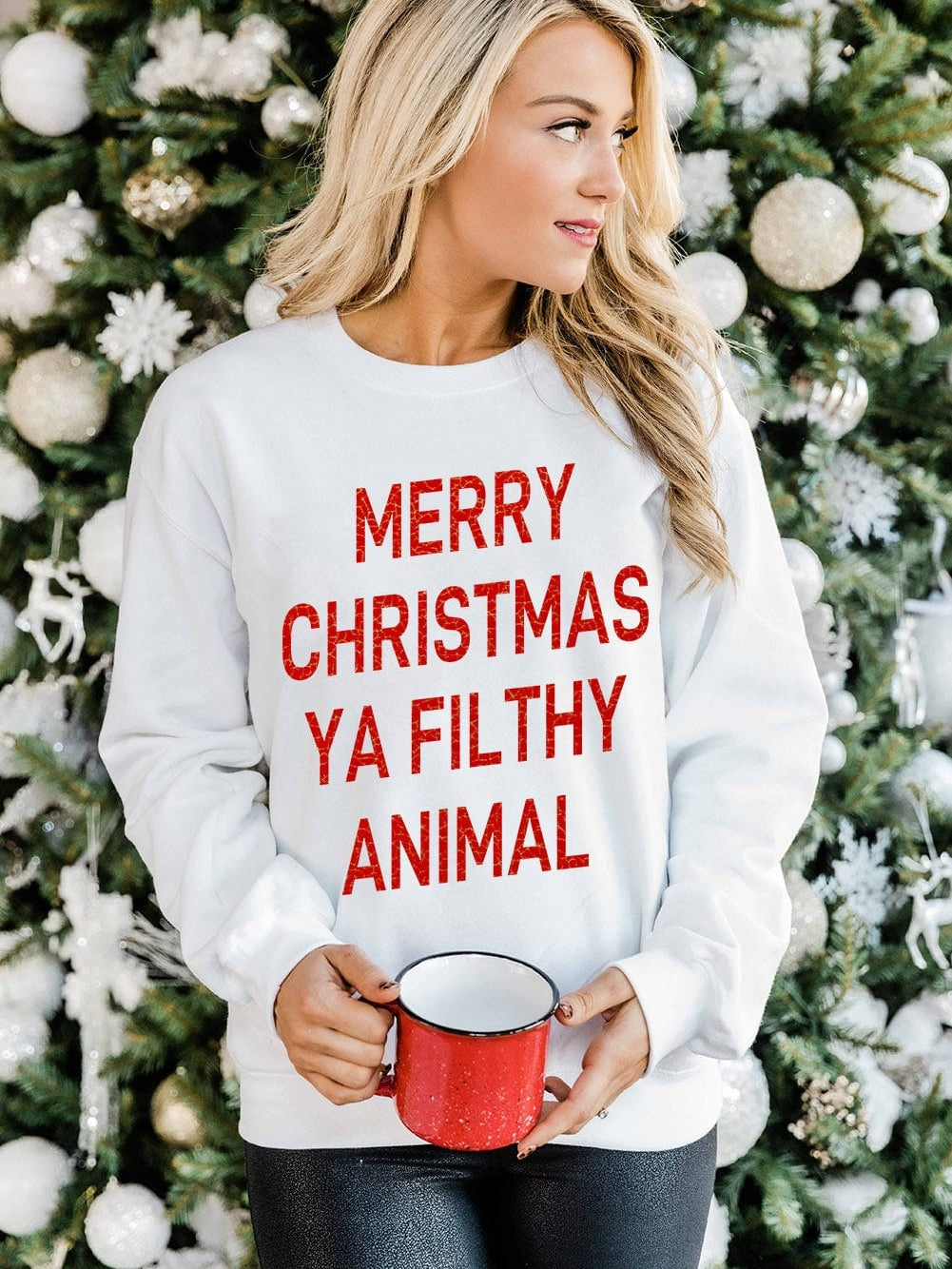 Festive White Christmas Graphic Sweatshirt for Cozy Winter Vibes