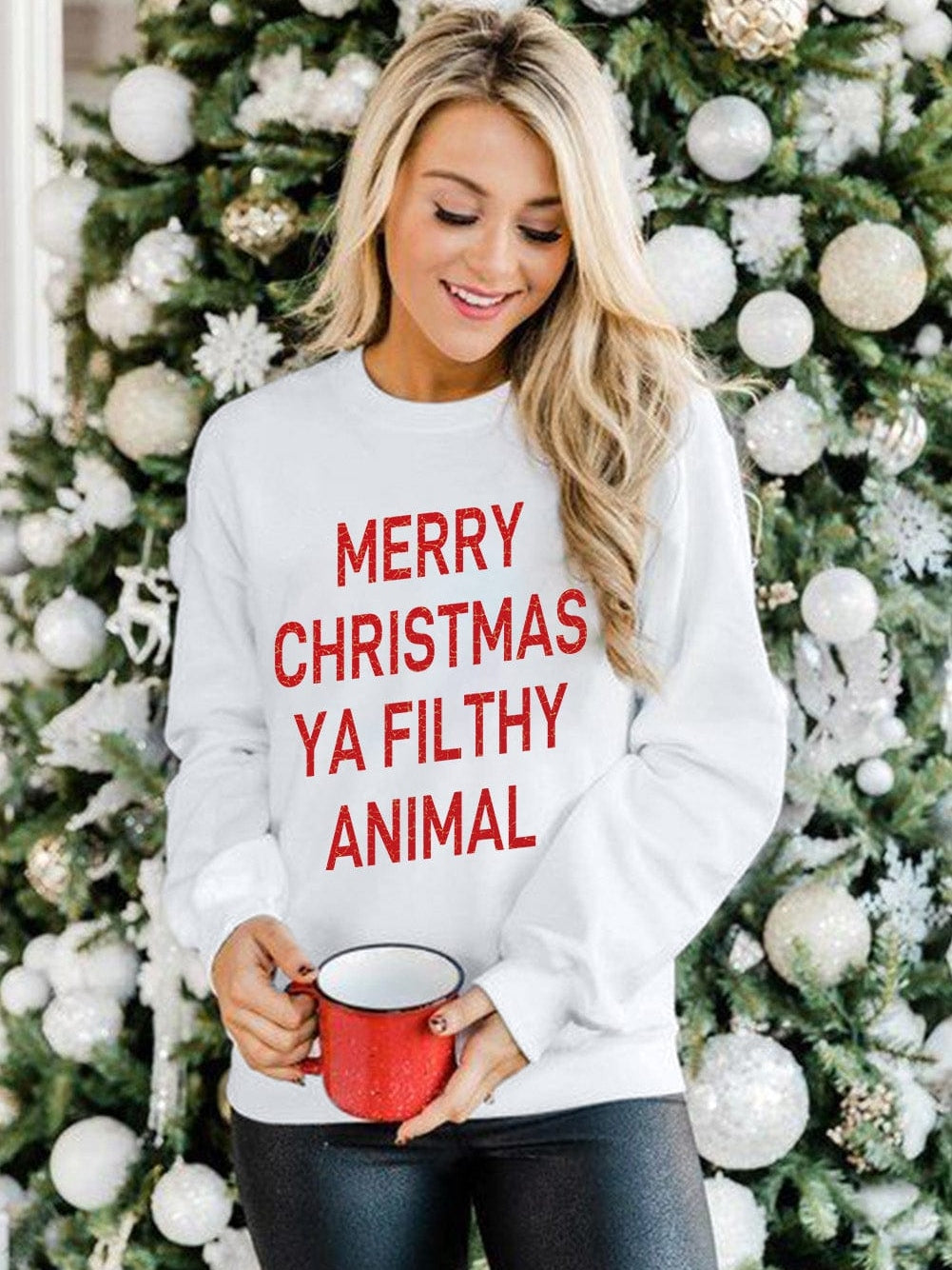 Festive White Christmas Graphic Sweatshirt for Cozy Winter Vibes