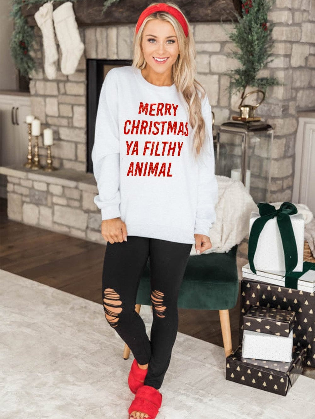 Festive White Christmas Graphic Sweatshirt for Cozy Winter Vibes
