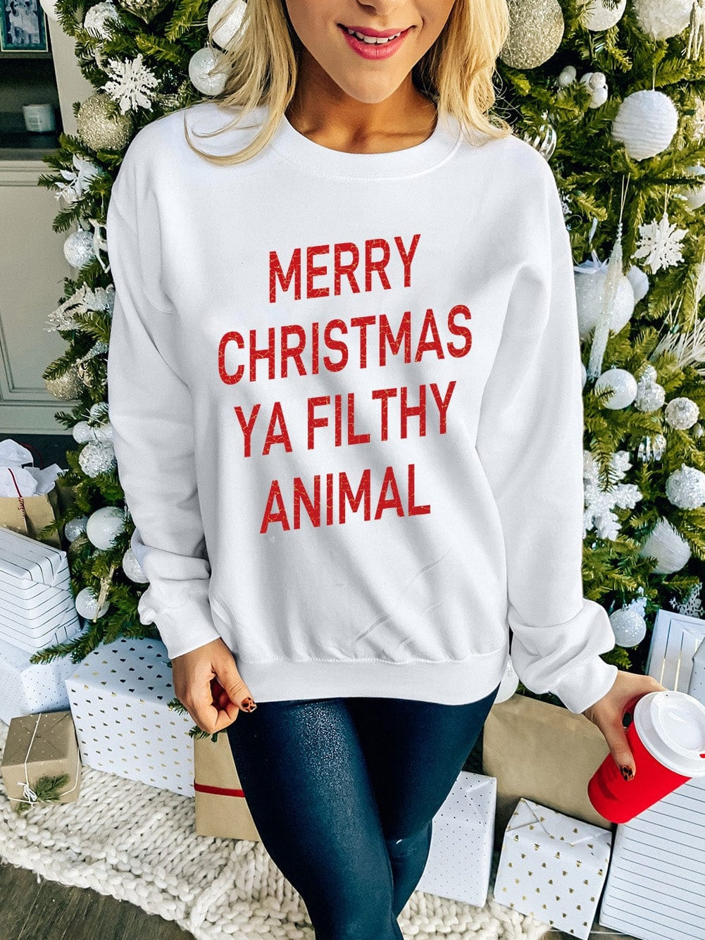 Festive White Christmas Graphic Sweatshirt for Cozy Winter Vibes