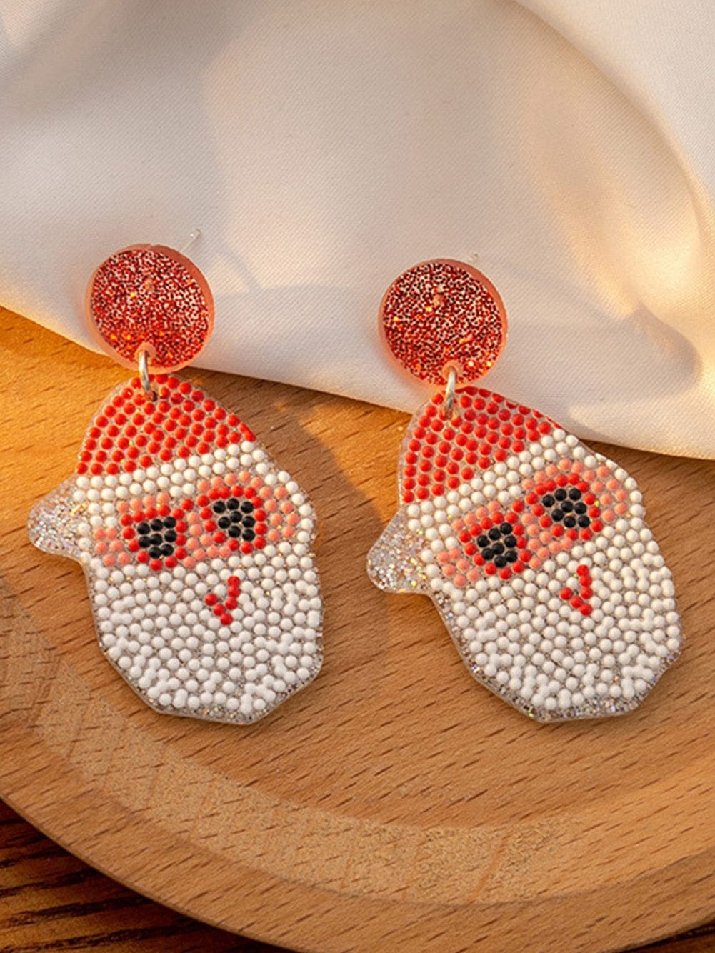 Festive White Santa Claus Drop Earrings
