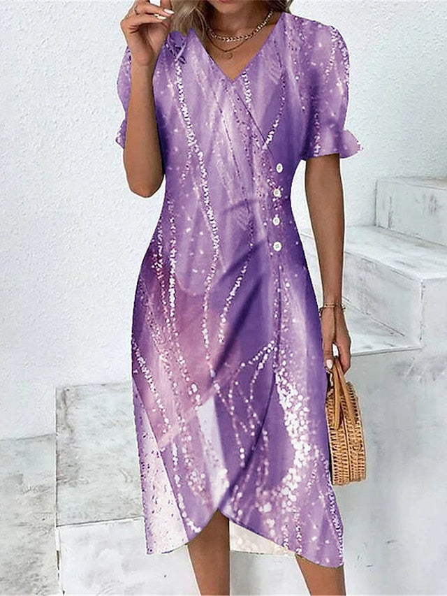 Women's Dress - Casual Dress Sheath Dress Wrap Dress Floral Ombre Ruched Ruffle V Neck Midi Dress Fashion Streetwear Outdoor Daily Half Sleeve Regular Fit Purple Green Khaki Summer Spring S M L XL XXL Presale