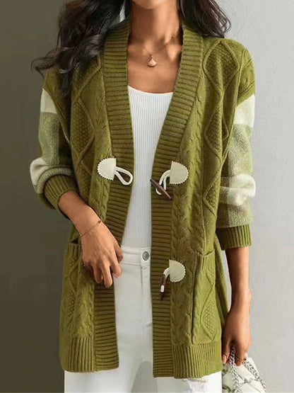 Women's Cardigan Sweater Jacket V Neck Cable Knit Acrylic Pocket Fall Winter Regular Outdoor Valentine's Day Daily Stylish Casual Soft Long Sleeve Plaid Red Navy Blue Green S M L