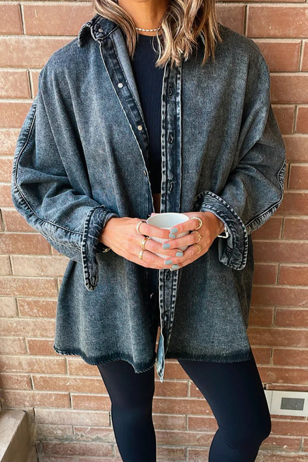Real Teal Contrast Panel Patchwork Button Down Boyfriend Style Denim Jacket