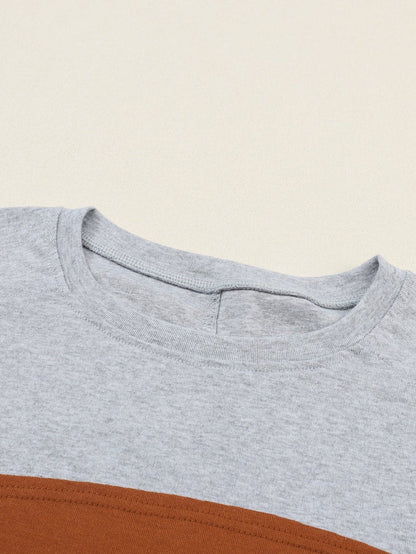 Elegant Grey Striped Bishop Sleeve Top