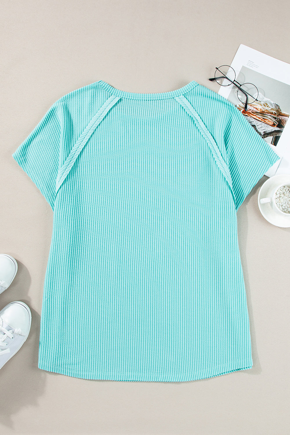 Light Blue Ribbed Seam Shift Plus Size T Shirt
