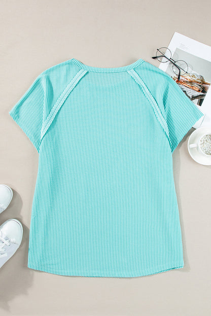 Light Blue Ribbed Seam Shift Plus Size T Shirt
