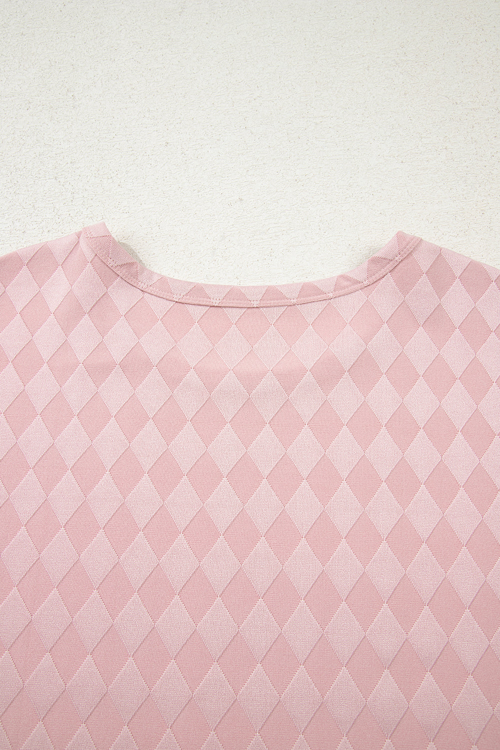 Light Pink Rhombus Pattern Knit Long Sleeve Top Pocketed Drawstring Lounge Pant Set