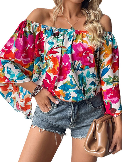 Floral Fantasy Off Shoulder Bell Sleeve Top