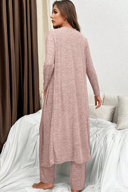 Delicacy 3pcs Slim T Shirt Pants Lounge Set with Duster Open Top