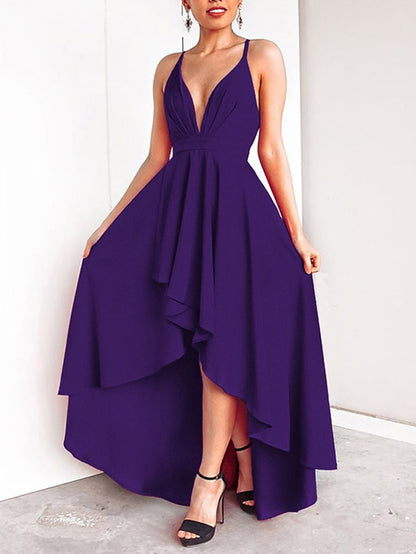 Women's Dress - Semi Formal Party Dress Swing Dress Long Dress Maxi Dress Green Black Blue Sleeveless Pure Color Layered Fall Spring Autumn V Neck S M L XL XXL 3XL
