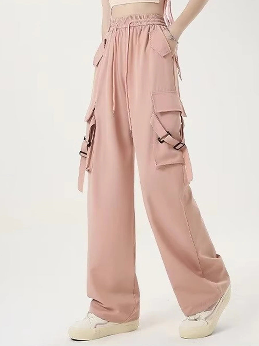 Women's Cargo Pants Polyester Plain Black Pink Fashion High Rise Full Length Street Daily Wear Fall Winter